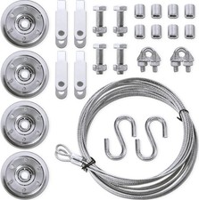 Garage Door Pulley and Cable Kit, 4 Pulley Set with 2 Steel Cables, Fits 7 ft an