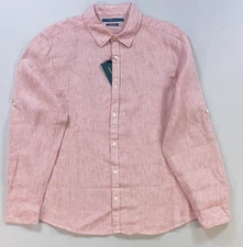 Men's Perry Ellis Linen Long Sleeve Button Front Pinstripe Shirt NEW