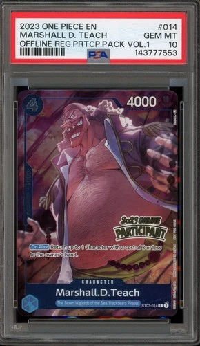 One Piece CCG Marshall.D.Teach Offline Regional Partic. Pk. ST03-014 PSA 10