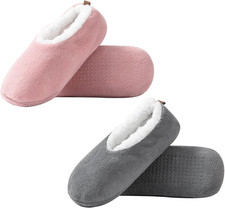 2 Pairs of Soft Sole Slipper Socks for Women with Grippers Non Slip, Winter Warm