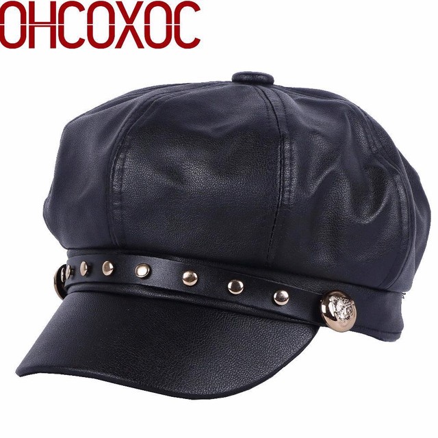 black faux leather cap