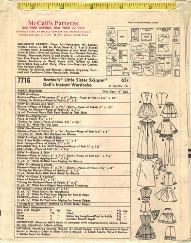 Armario ropa muñeca 9" para Skip McCall's 7716 vintage 1965 patrón de costura - Imagen 5 de 5