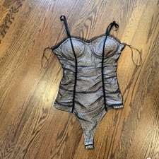 Lily White Black Mesh One Piece Lingerie Sz L...