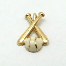 Solid 14k Gold Baseball Bat Ball Enamel Charm Pendant Vintage