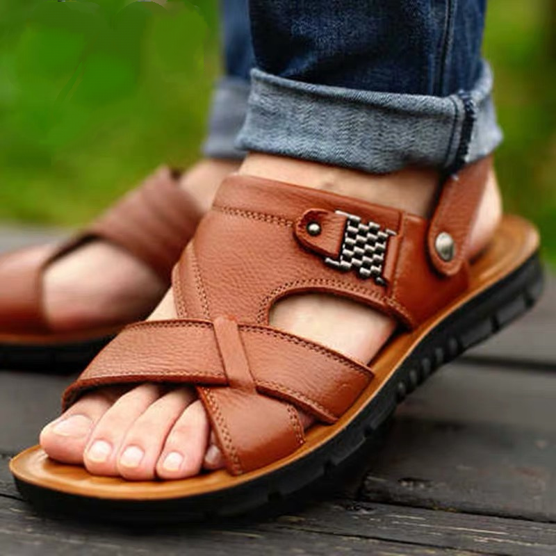 Men's Sandal and Slipper Wear-Resistant Leather Non-Slip Shoes Casual Beach  Shoe | eBay