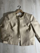Kasper Brown Light Tweed Metallic Studded Neck 3/4 Sleeve Jacket Sz 12