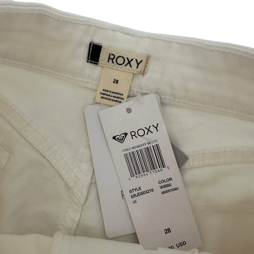Pantalones Cortos de Jean ROXY Blancos Tiro Alto Para Mujer Talla 28 Cintura Elásticos Denim Informales Boho Foto 3 de 4