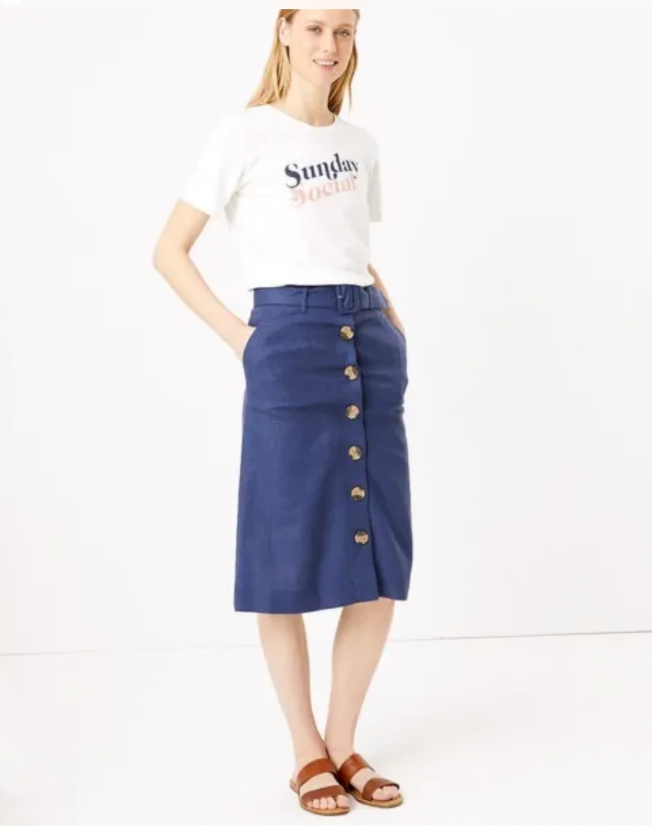 Navy blue top skirt linen