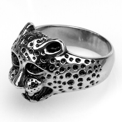 Edelstahl- Ring, Leopard, Raubkatze, glänzend poliert, Größe 19 bis 24