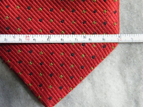Cravatta Lucio Lamberti fatta a mano - rosso con oro, punti navy classica 4x59 pollici - Foto 3 di 3