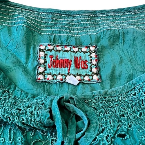 Johnny Was Women's Teal Embroidered Boho Tunic Top Size L - Picture 7 of 9