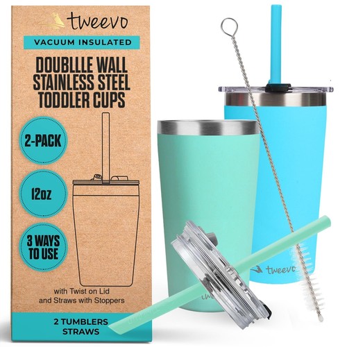 BPA Free Travel Sippy Cups for Kids - 12oz Stainless Steel with Silicone Straws - Picture 3 of 9