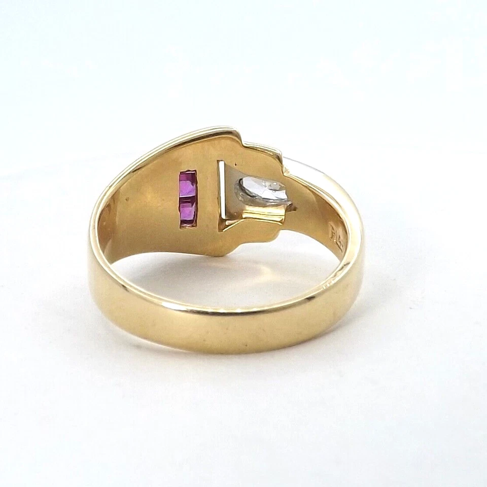 14k Gold Lab Created Ruby Natural Pear Diamond Ring Flush Burnish Setting Unisex - Image 3 of 4