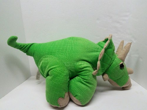 Toys R Us Green Triceratops Dinosaur Plush 22”x11” SHOWS WEAR with tags - Picture 4 of 5