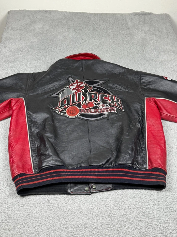 De Colección Avirex Chaqueta de Cuero Para Hombres XXL Negra Roja Atlanta City Series Bombardero Hip Hop