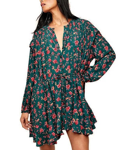 Free People Flower Fields Long Sleeve Mini Dress - Xs