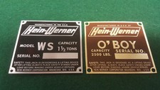 Hein-werner Jack Data Plate Choice Acid Etched Aluminum Or Brass