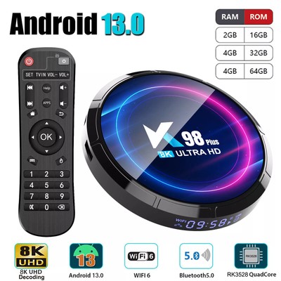 K98 Android 13.0 Smart TV BOX 4G+64GB 5G WIFI Quad Core 8K UHD Media Player