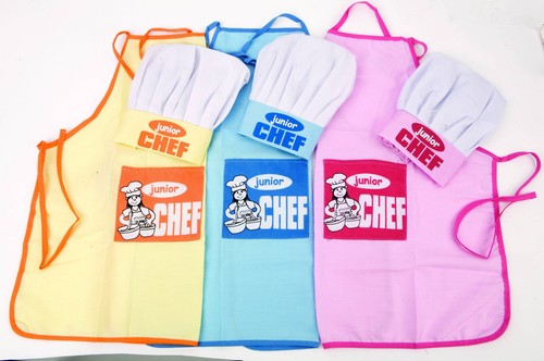 Junior Chef Kids Set Apron & Chefs Hat - Lemon, Blue & Pink Available