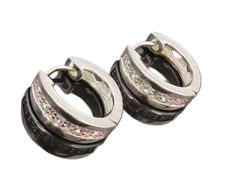 925 Sterling Silver  Vintage Minimalist White CZ Small Hoop Earrings  EG12576