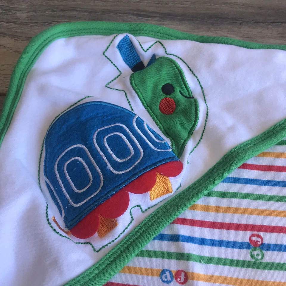 Fisher Price Turtle Hooded Blanket Lovey Green Red Blue Stripes VHTF EXCELLENT!! - Image 2 of 4