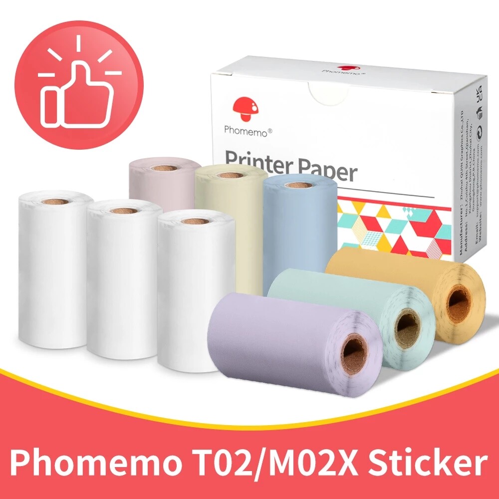 3 Rollen Aufkleber Thermopapier für Phomemo T02 50mm x 3.5m Schwarz auf Weiss 10 Jahre
