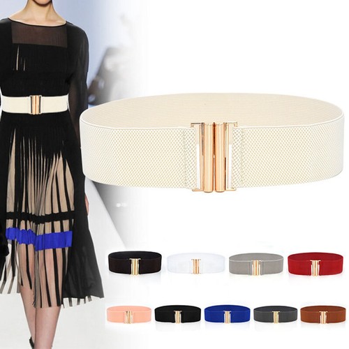 Womens Waistband Thick Metal Buckle Wide Waist Stretchable Elastic Corset Belt ♡