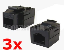 3 Pack - CAT5e Inline Coupler Keystone RJ45 Female Snap-In Jack Insert - Black