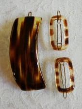 Lot of 3 Vtg Made in France Faux Tortoise Shell Clip Barrette