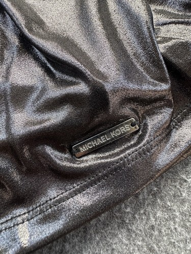 Michael Kors Shirt Women Medium Gunmetal Metallic Foil Cold Shoulder Stretch New - Picture 12 of 12