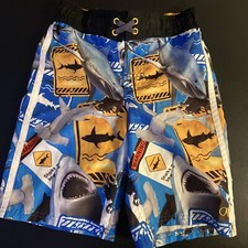 Op Board Shorts Sharks Warning Swim Shorts Boys M 8 Pool Beach Kids Ocean