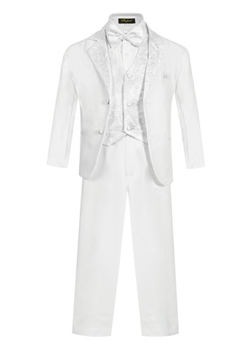 Toddler Boys Tuxedo suit 5pc set coat,Satin vest,striated pant,shirt,bow tie - Picture 4 of 4