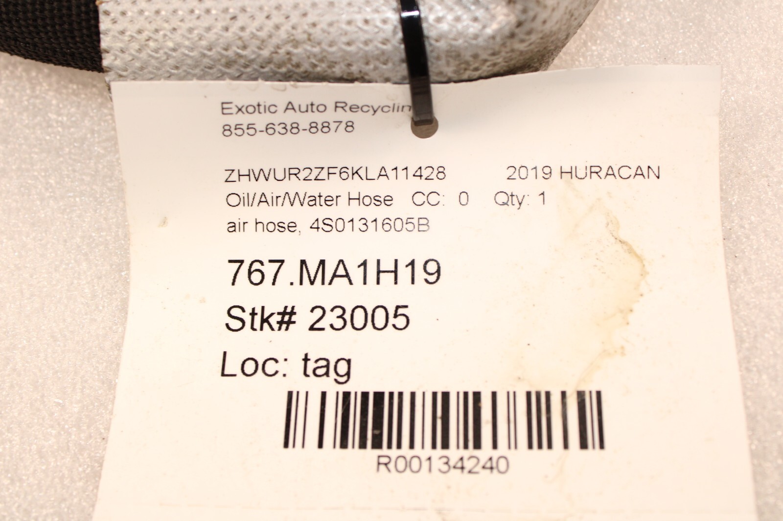 Lamborghini Huracan, LP 610, 580, Air Hose, Used, P/N 4S0131605B