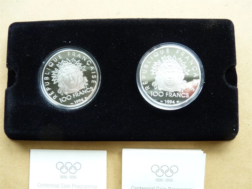 FRANCE 1994 OLYMPIC GAME ALBERTVILLE 2 SILVER COIN PROOF JAVELIN & DISCUS COA - Image 3 of 4