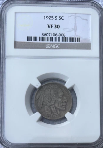 1925 S 5c Buffalo Nickel NGC VF30
