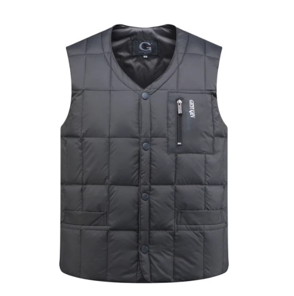 veste doudoune sans manche duvet plume de canard homme légère chaude gilet col v - Photo 4/4