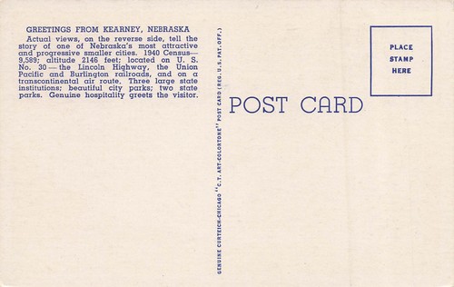 KEARNEY NE NEBRASKA LARGE LETTER GREETINGS VINTAGE LINEN POSTCARD 1940 051324 T - Picture 2 of 2