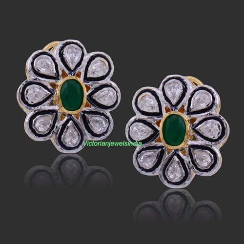 Nouvel Arrivage Naturel Polki & Diamant Pavé 925 Argent Sterling Hauts