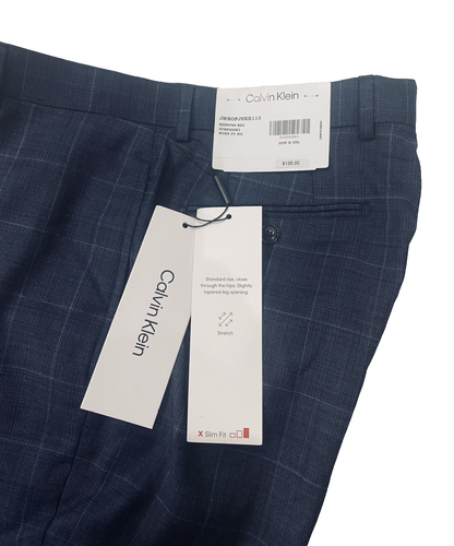 Calvin Klein Slim Fit Wool Blend Suit Separate Pants Windowpane Blue 32W x 30L - Picture 4 of 6