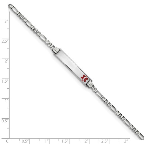 14k 14kt White Gold Medical Red Enamel Figaro Link ID Bracelet Lobster - Picture 3 of 3