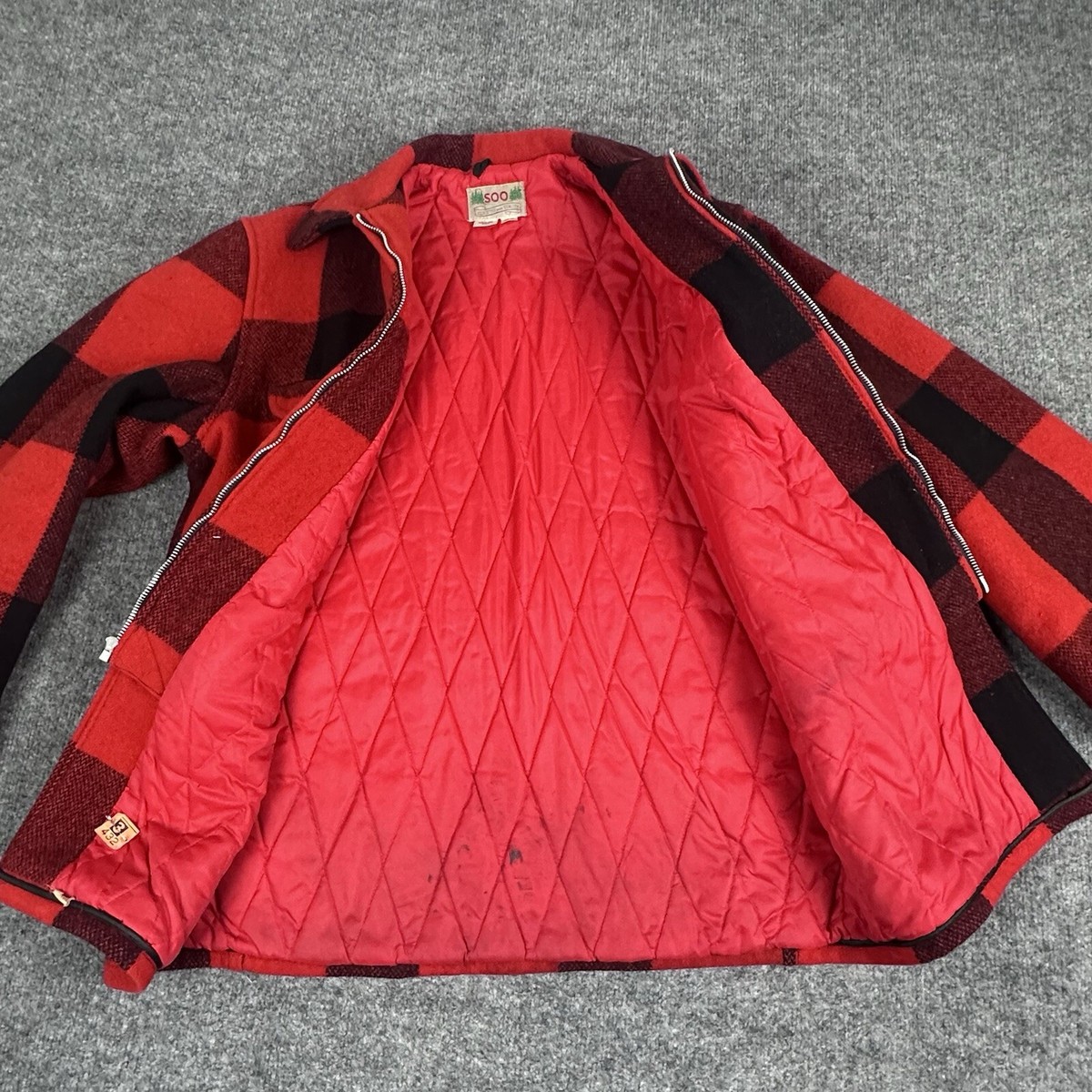 Vtg Soo Woolen Mills Jacket Red Black 40 Fits L Buffalo