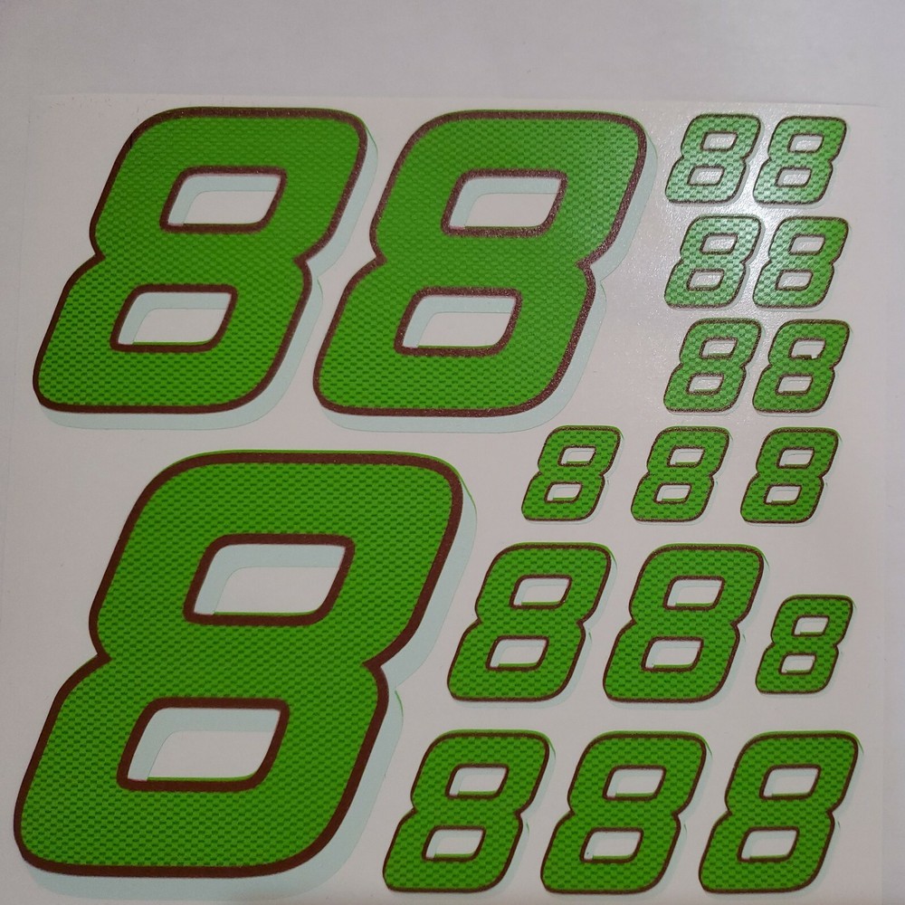 CARBON FIBER LIME WHT/BRW Racing #8's vinyl Decal Sheet1/8-1/10-1/12 RC Modelx