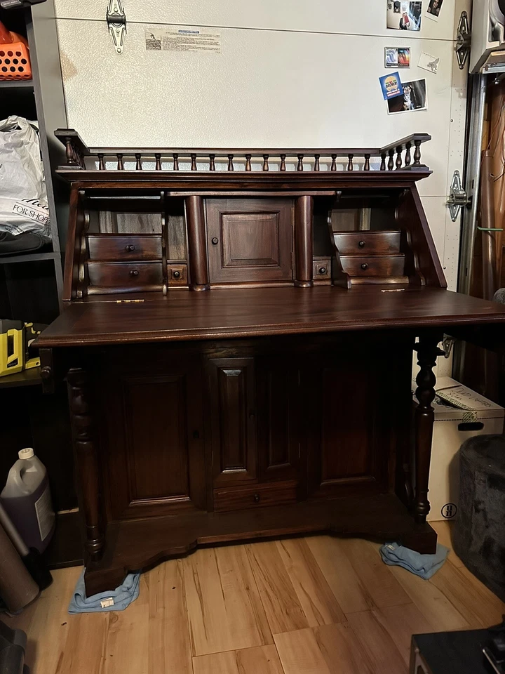 Escritorio De Colección Colonial Delantero Caída Estilo T. Chippendale con Solapa y Almacenamiento Foto 3 de 4