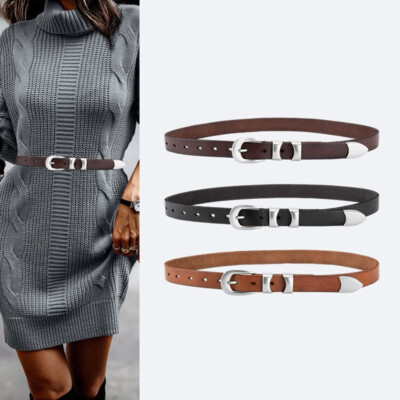Real Leather Waist Belt Fashion Silver Pin Buckle Jeans Unisex Punk Waistband