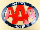 VINTAGE AAA Hotel 16x8.5" GAS OIL PUMP STATION PORCELAIN GASOLINE MOTOR SIGN
