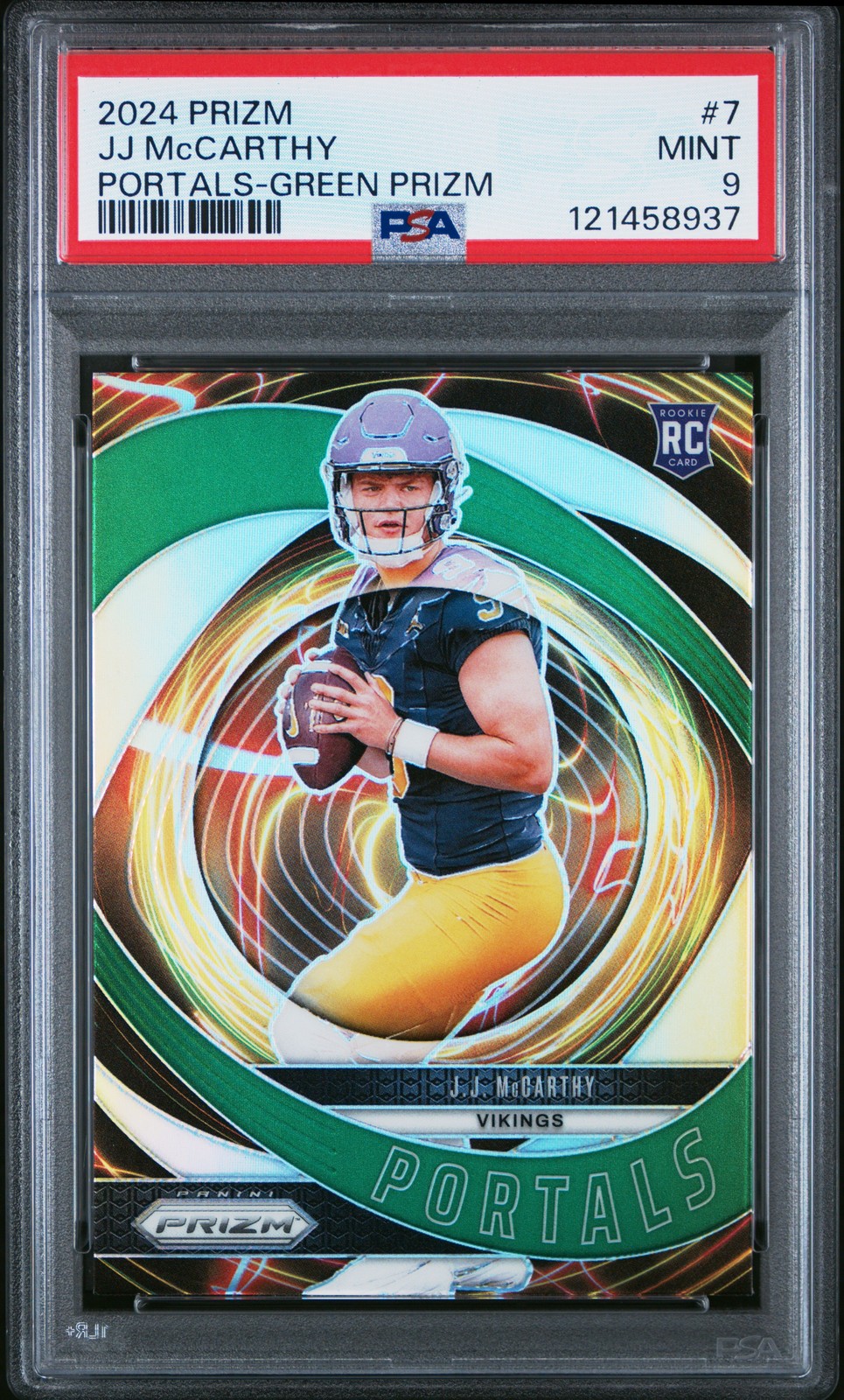 2024 PANINI PRIZM PORTALS GREEN PRIZM #7 JJ MCCARTHY PSA 9