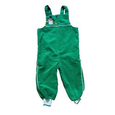 Vintage Snowman Corduroy Overalls Green Fair Embroidered Holiday SIZE 18-24M