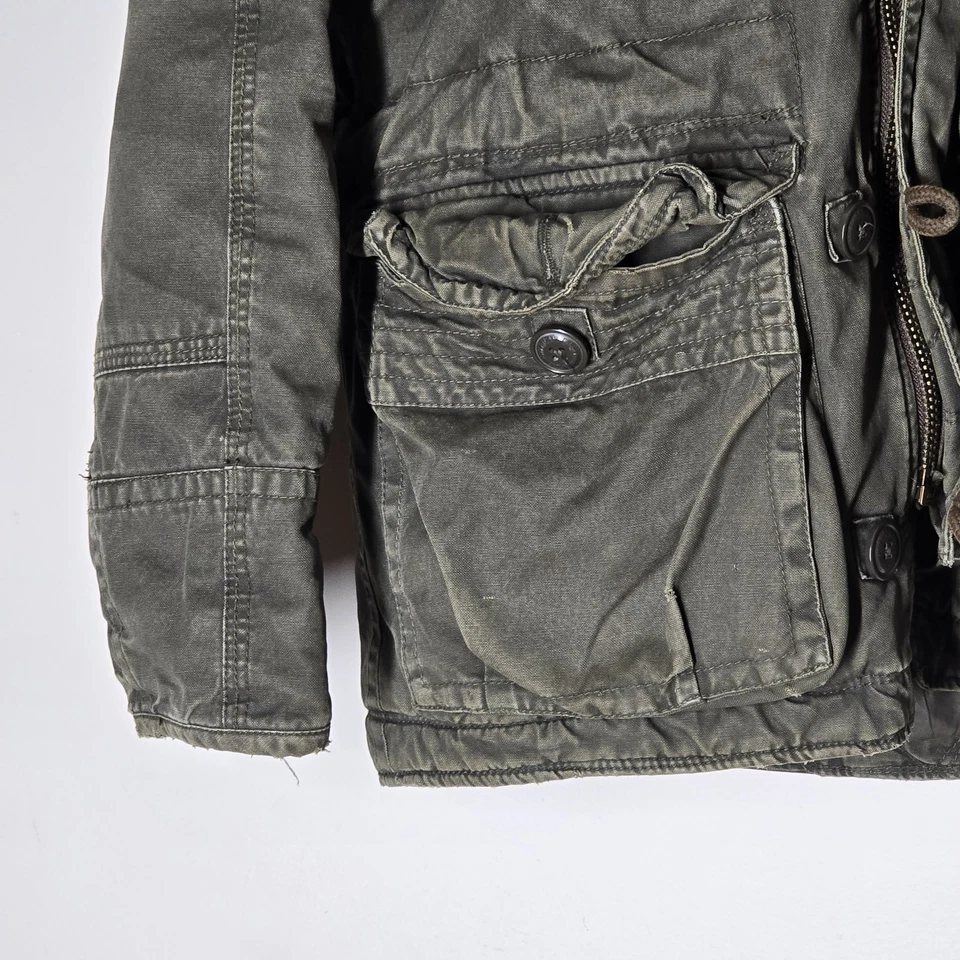 Parka Militar Y2K American Eagle Invierno Abrigo Oliva Para Hombre Mediano Piel Forrado a Cuadros Foto 3 de 4