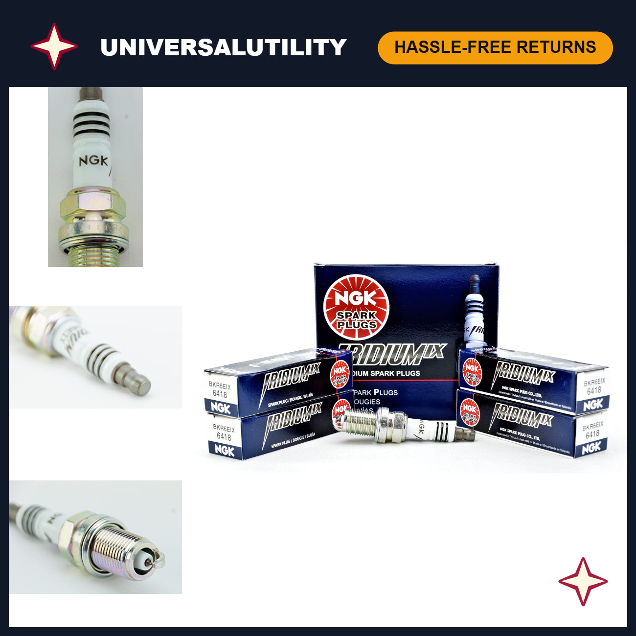 Iridium Spark Plugs BKR6EIX - 4 Pack, High Performance, Engine Efficiency Upgrad