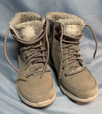 Skechers Grey Side Zip Comfort On The Go Fuzzy Lined Boots Womens 7.5 Adorable!